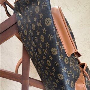 Designer-Inspired Brown Monogram Travel Briefcase - Tan Trim